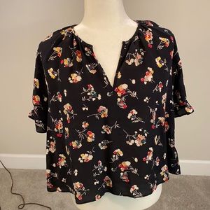 Madewell Notched Ruffle Cuff Floral Silk Top